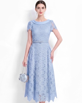 With belt hollow A-line France style ladies dress for women