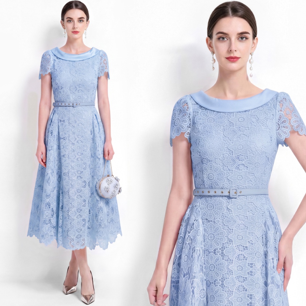 With belt hollow A-line France style ladies dress for women