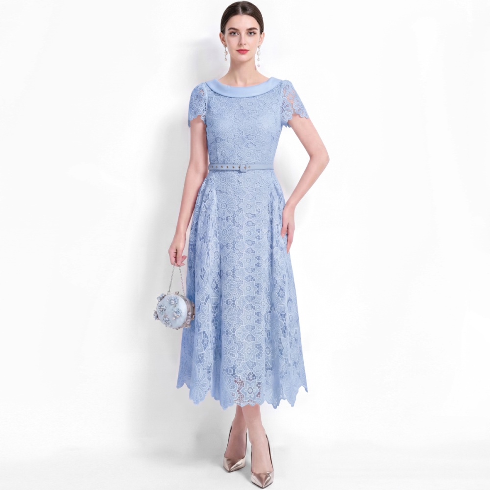 With belt hollow A-line France style ladies dress for women