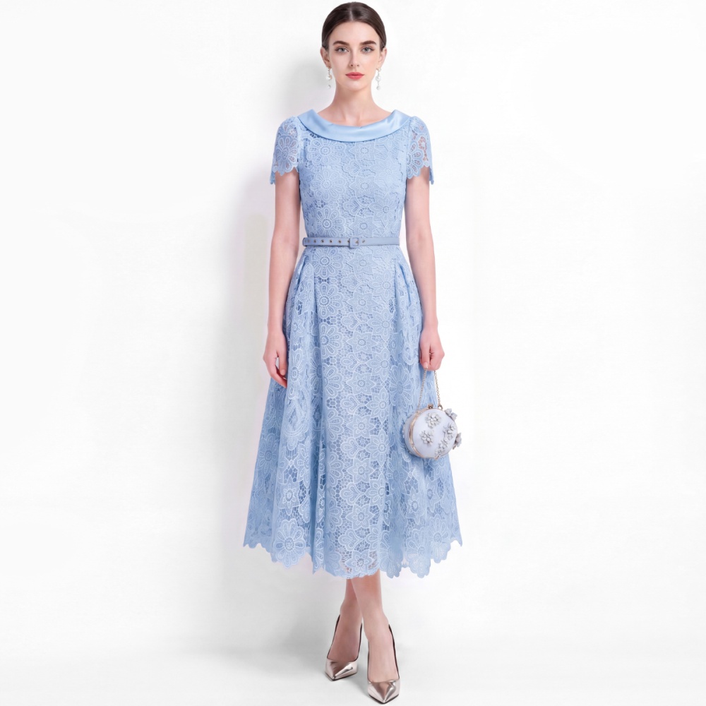 With belt hollow A-line France style ladies dress for women