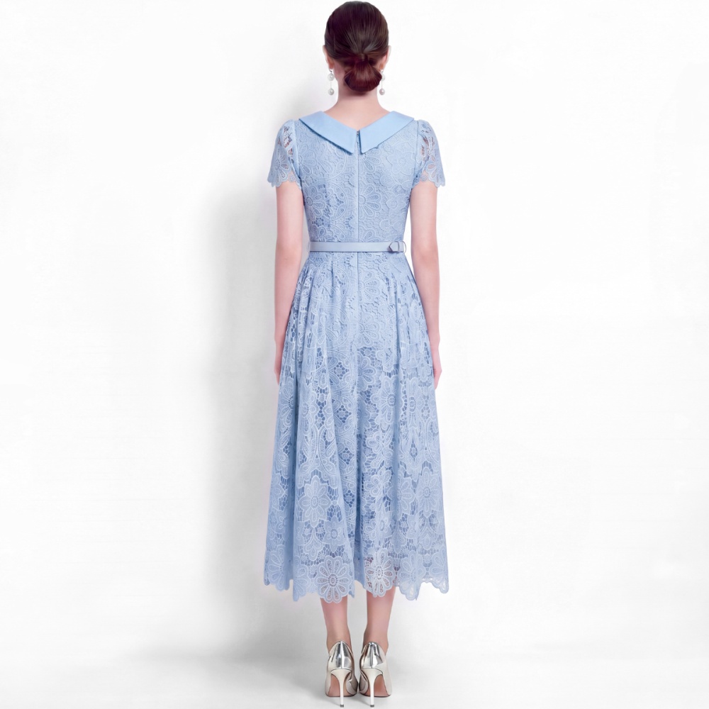 With belt hollow A-line France style ladies dress for women