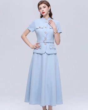 With belt skirt short sleeve business suit a set