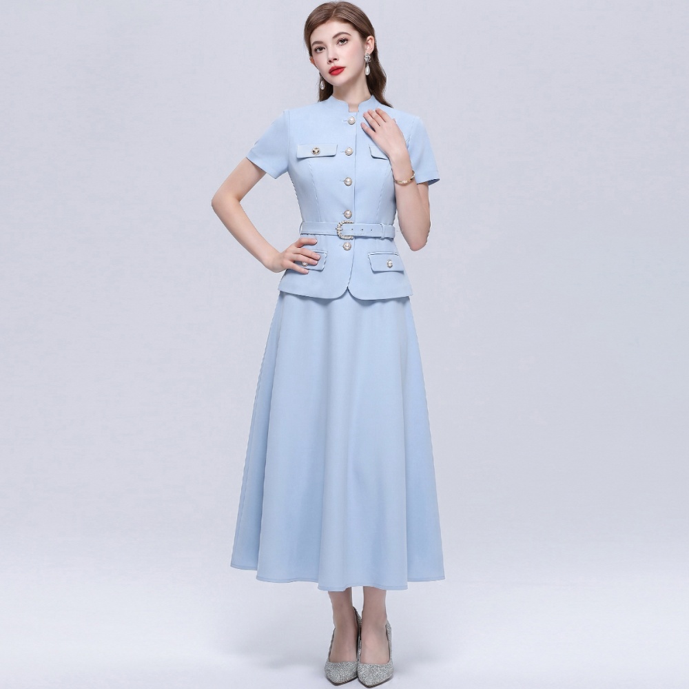 With belt skirt short sleeve business suit a set