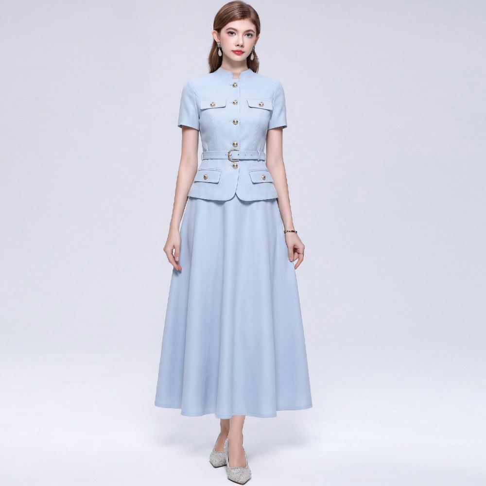 With belt skirt short sleeve business suit a set