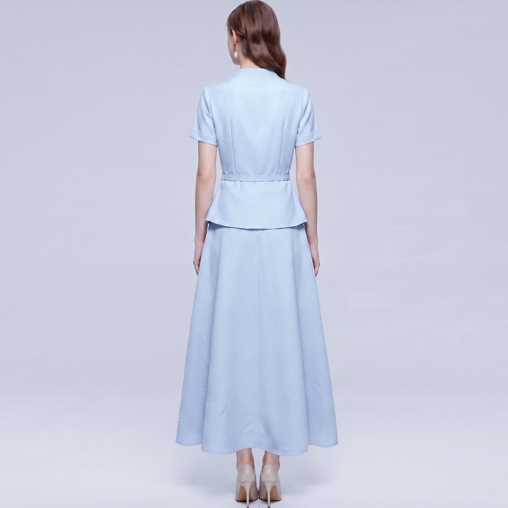 With belt skirt short sleeve business suit a set