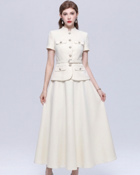 Elegant business suit cstand collar skirt a set