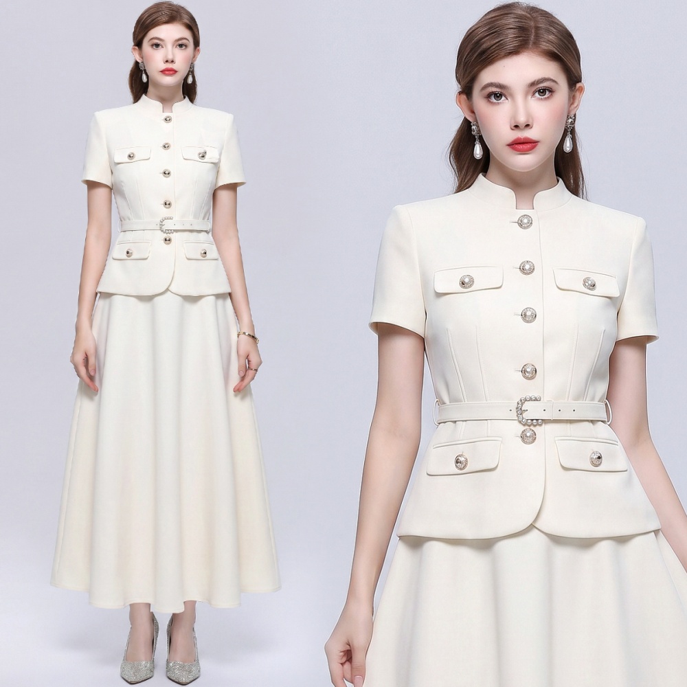 Elegant business suit cstand collar skirt a set