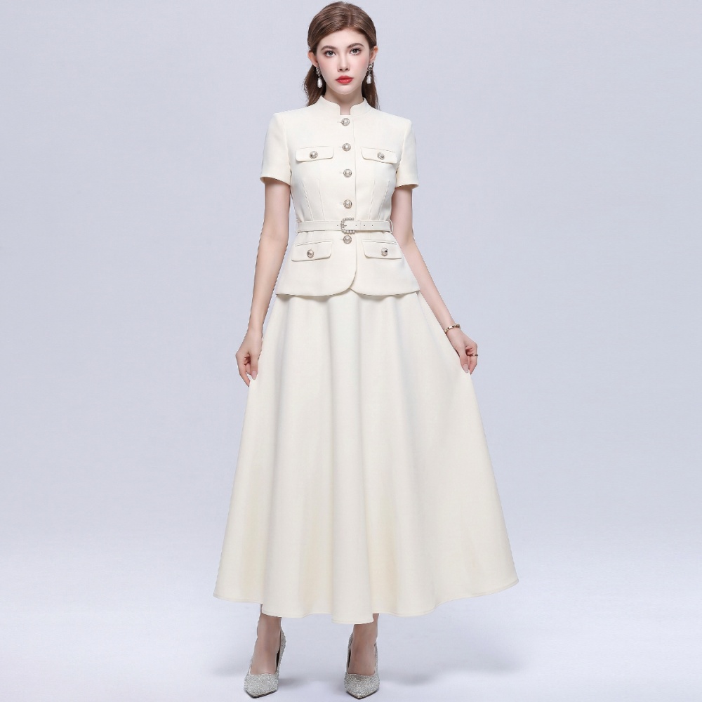 Elegant business suit cstand collar skirt a set