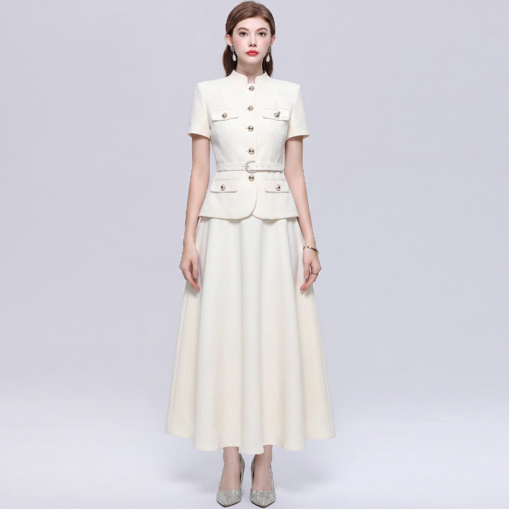 Elegant business suit cstand collar skirt a set