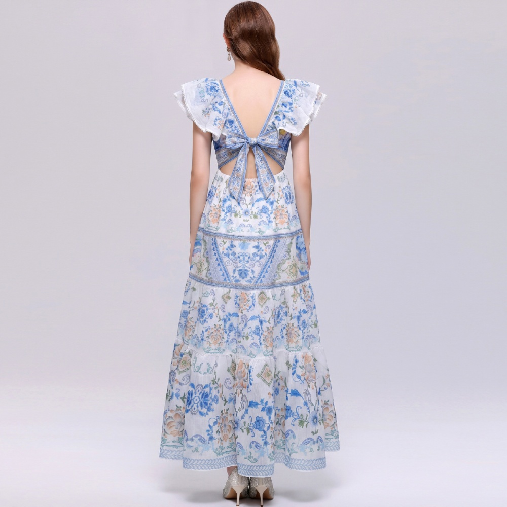 Casual big skirt dress V-neck long dress