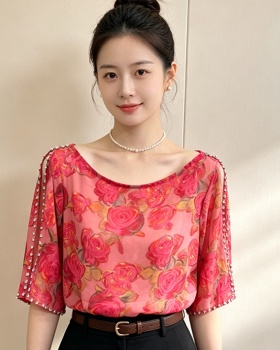 Summer printing small shirt France style T-shirt for women