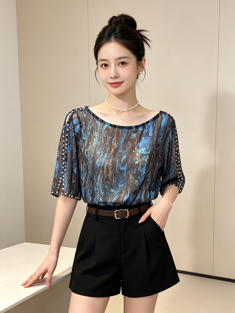 Summer printing small shirt France style T-shirt for women