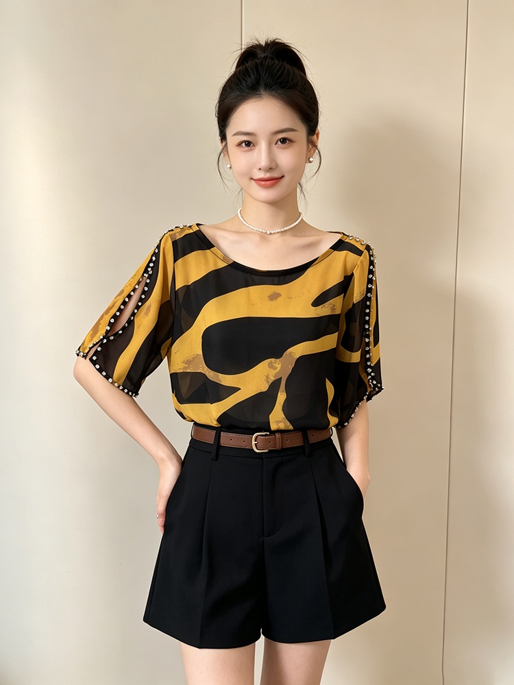 Summer printing small shirt France style T-shirt for women