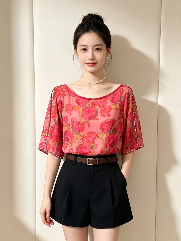 Summer printing small shirt France style T-shirt for women