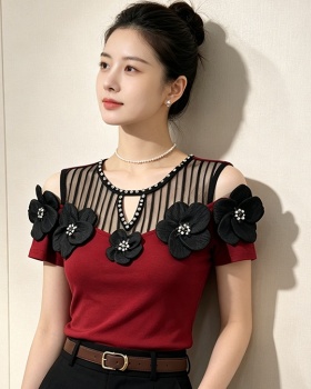 Temperament splice tops diamond bottoming shirt for women