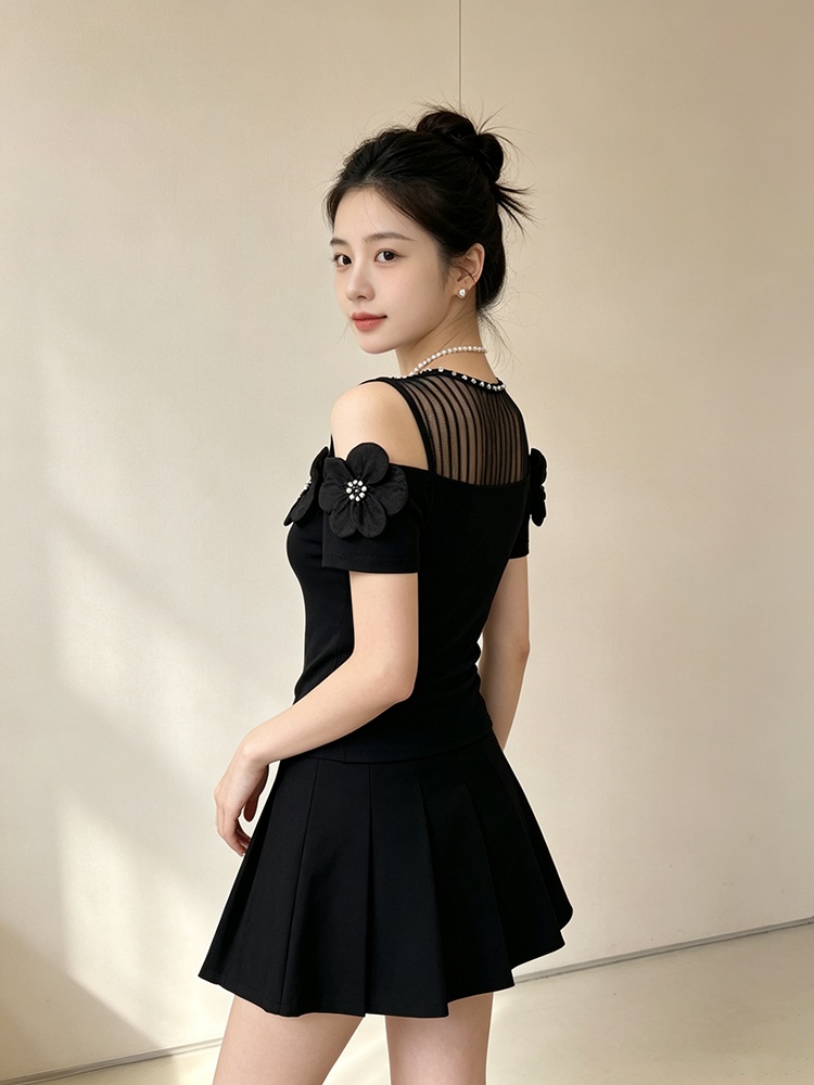 Temperament splice tops diamond bottoming shirt for women