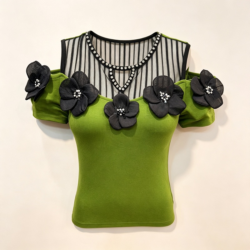 Temperament splice tops diamond bottoming shirt for women