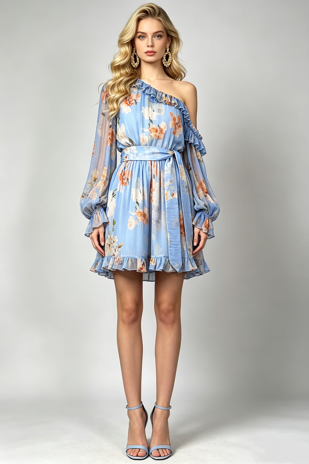Big skirt bandage T-back summer sloping shoulder dress