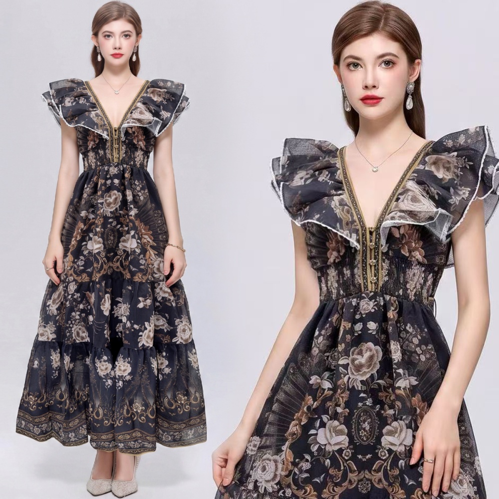 Slim lotus sleeve dress big skirt long dress