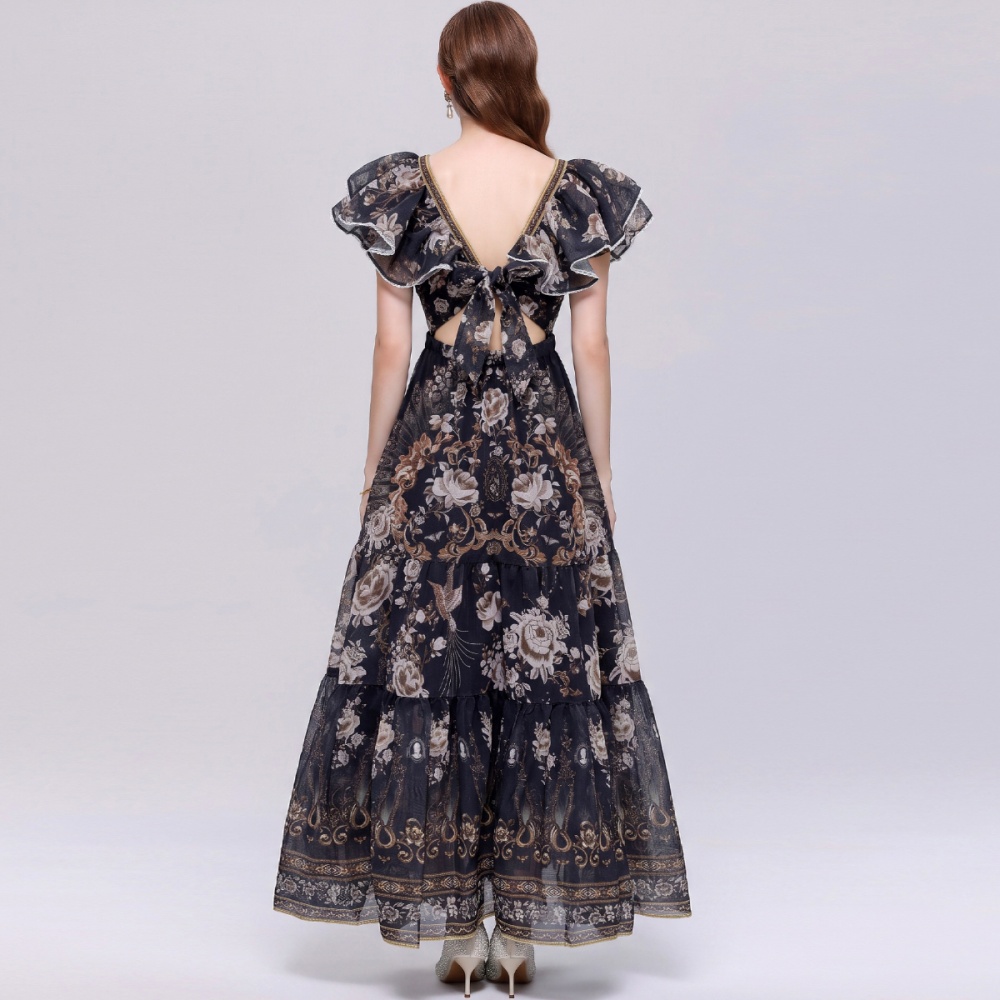 Slim lotus sleeve dress big skirt long dress