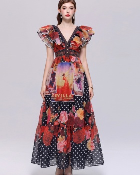 Casual V-neck long dress floral Bohemian style dress