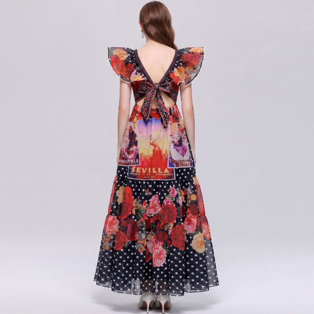 Casual V-neck long dress floral Bohemian style dress