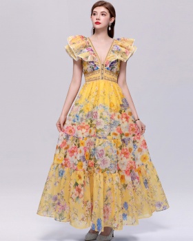 Lotus sleeve big skirt long dress Bohemian style dress