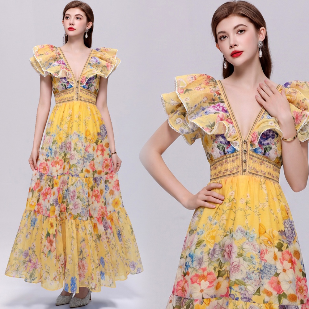 Lotus sleeve big skirt long dress Bohemian style dress