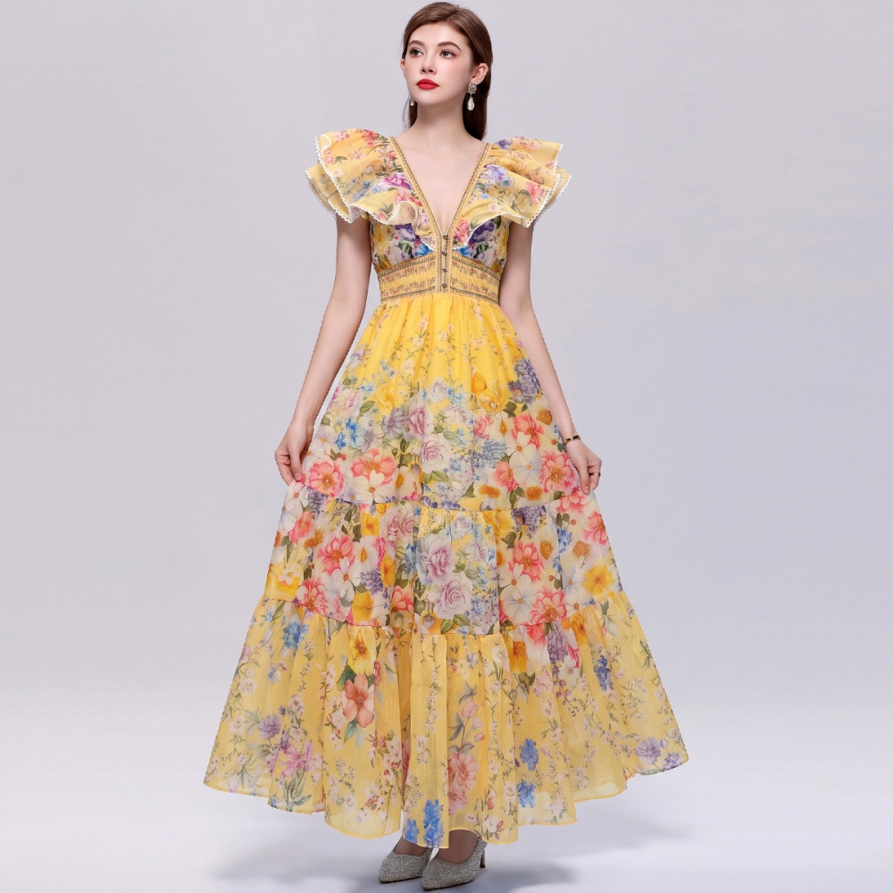 Lotus sleeve big skirt long dress Bohemian style dress