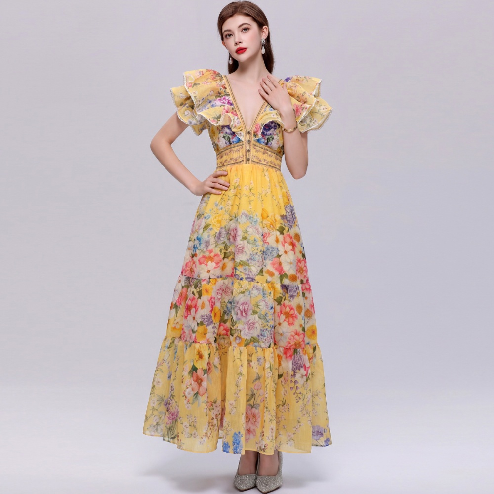 Lotus sleeve big skirt long dress Bohemian style dress