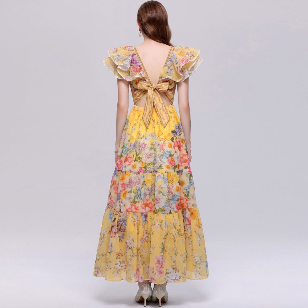 Lotus sleeve big skirt long dress Bohemian style dress