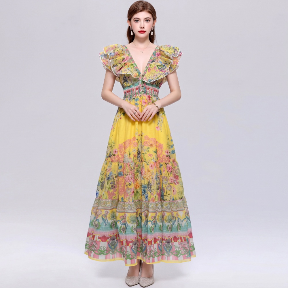 Slim Bohemian style dress lotus sleeve long dress