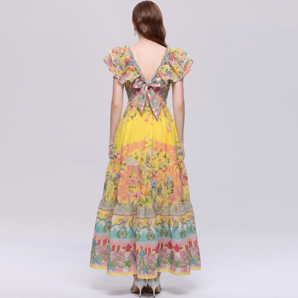 Slim Bohemian style dress lotus sleeve long dress