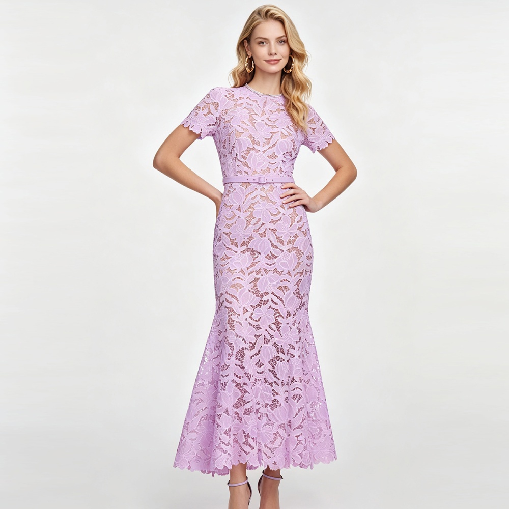 Hollow mermaid high waist flowers slim stereoscopic dress