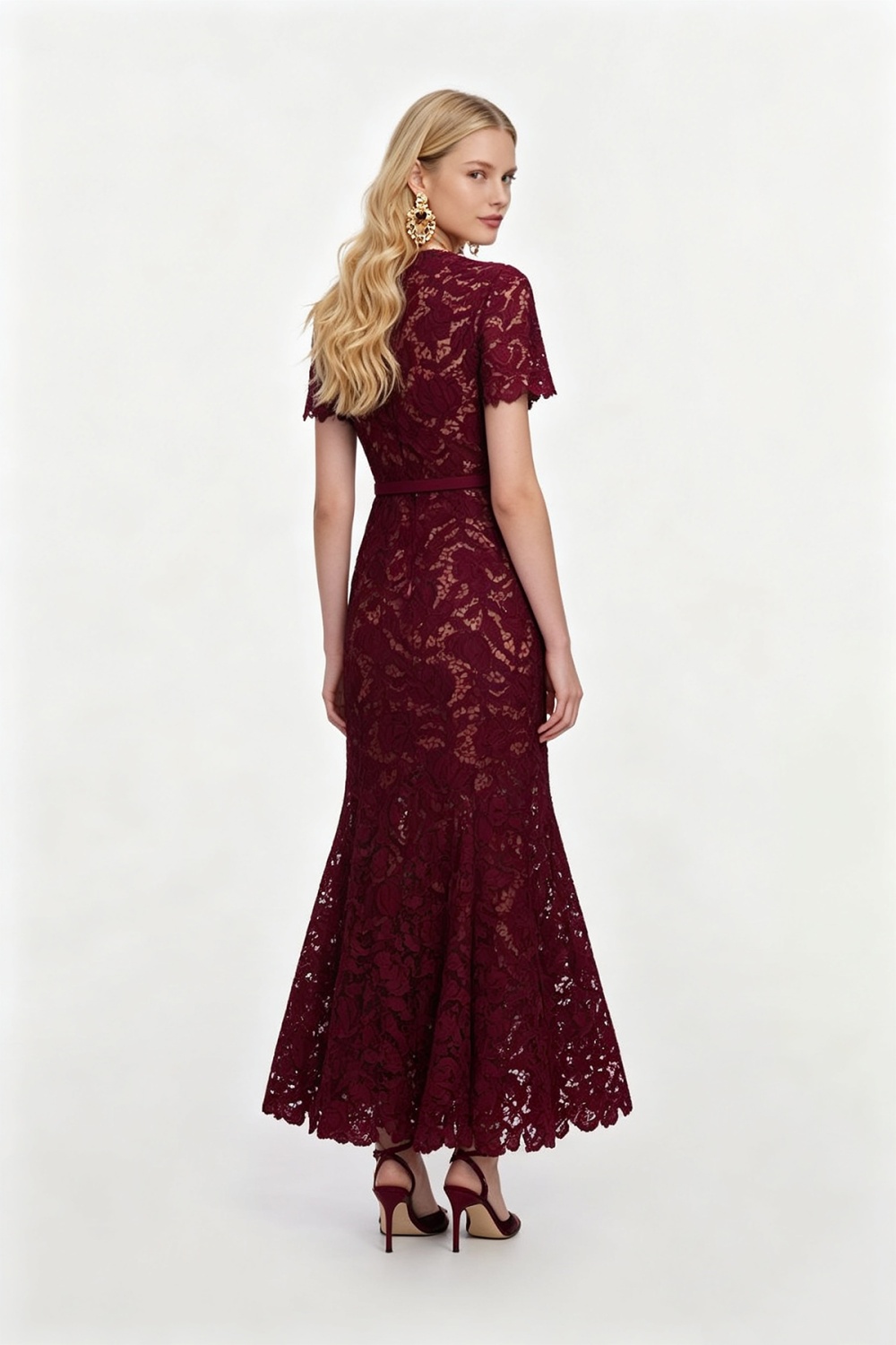 Hollow mermaid high waist flowers slim stereoscopic dress