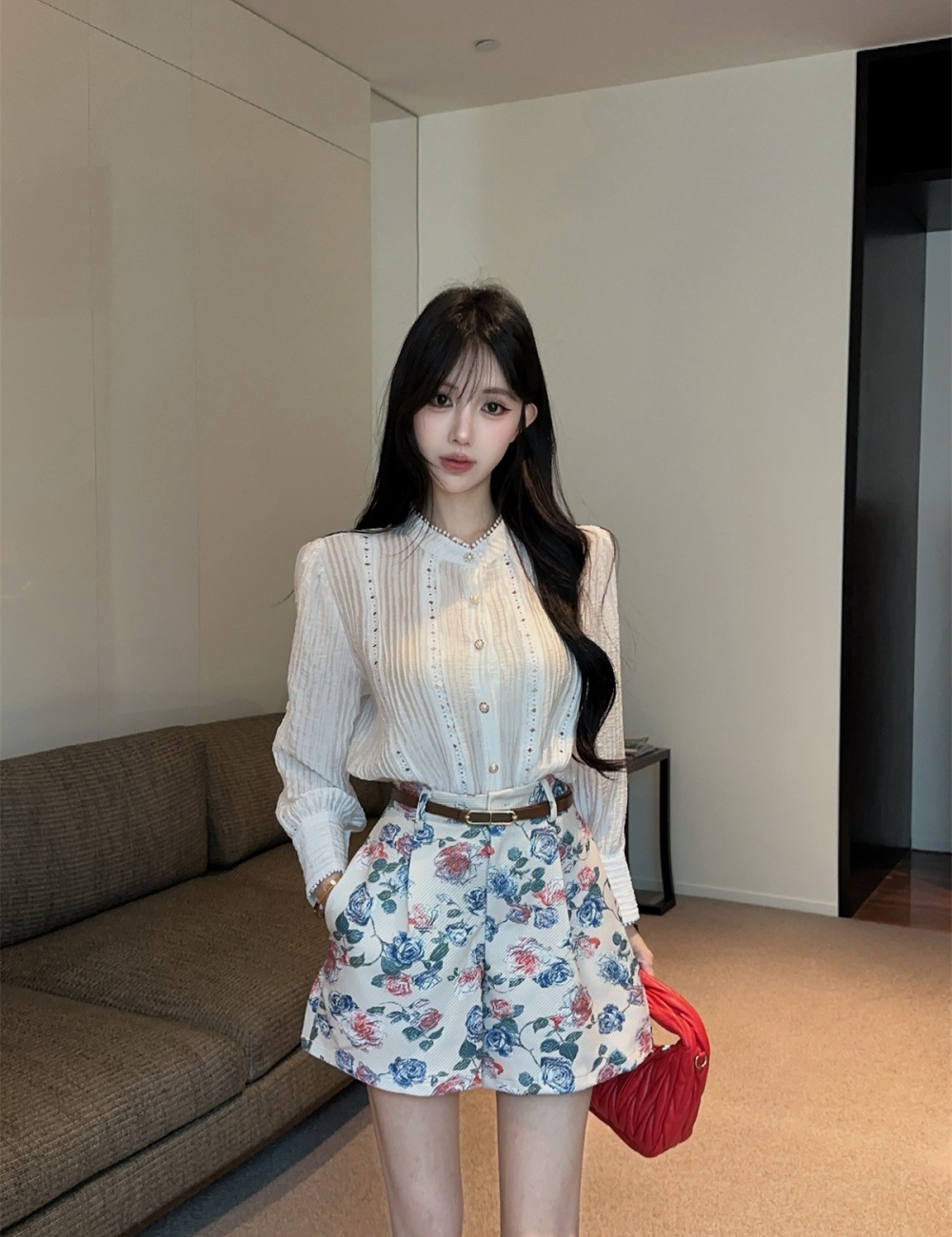 Summer wide leg tops hollow shorts a set for women
