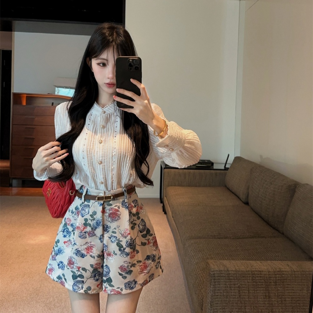 Summer wide leg tops hollow shorts a set for women