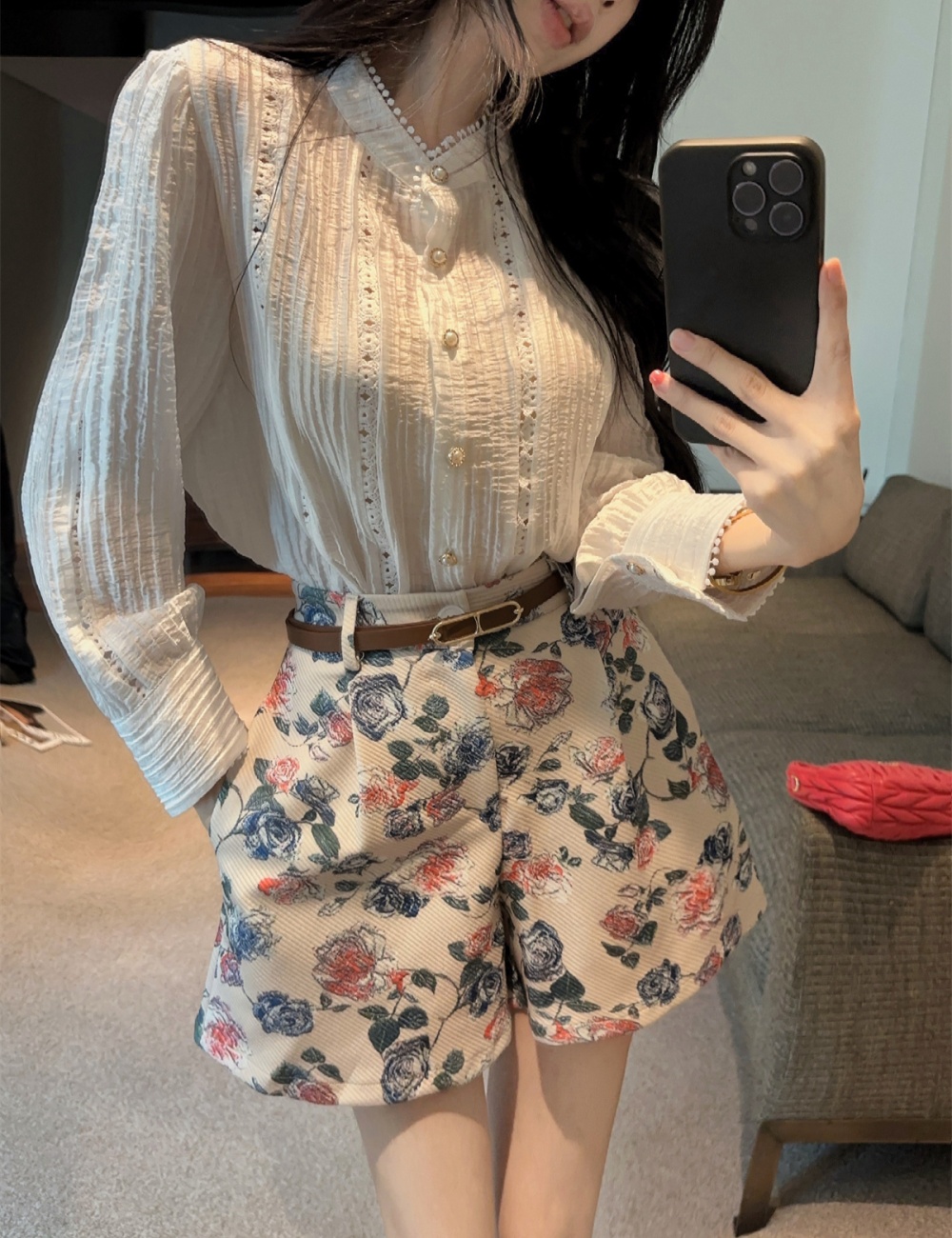 Summer wide leg tops hollow shorts a set for women