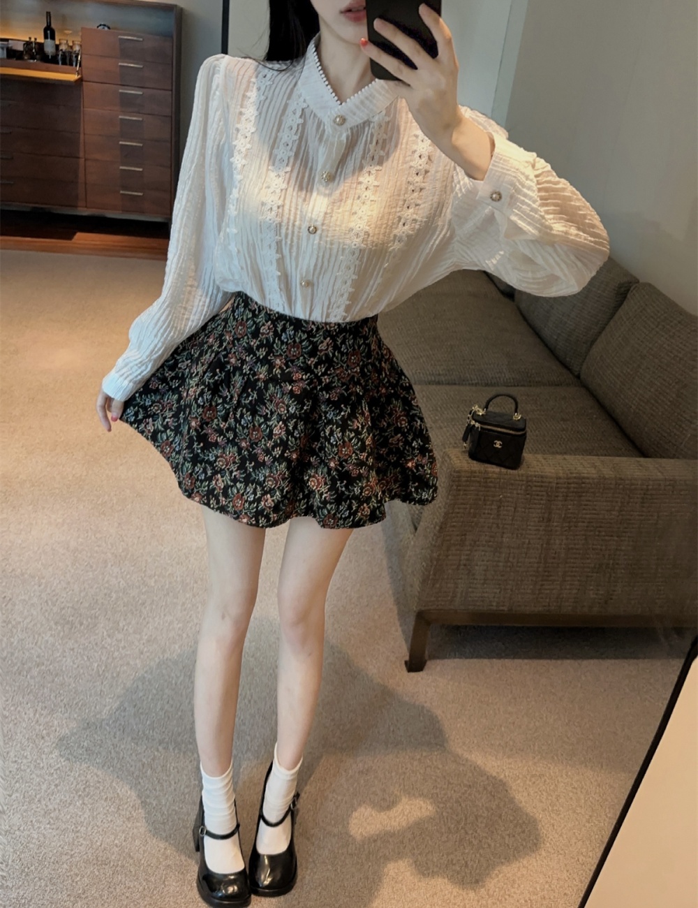 Retro France style shirt A-line tops 2pcs set for women