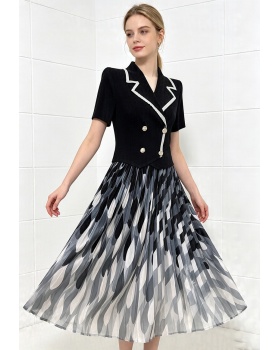 Slim temperament long dress Pseudo-two business suit a set