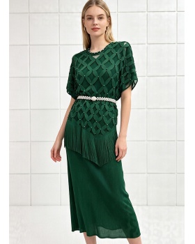 Hollow fashion long skirt bat sleeve tops 2pcs set