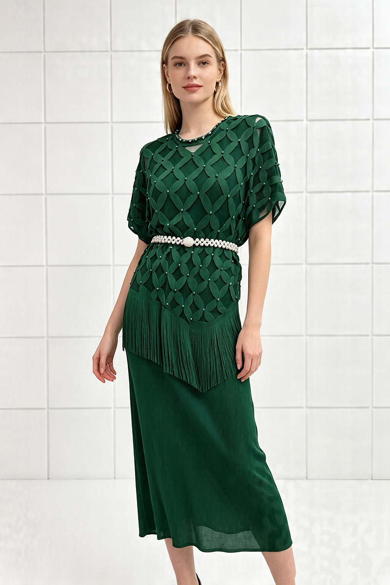 Hollow fashion long skirt bat sleeve tops 2pcs set