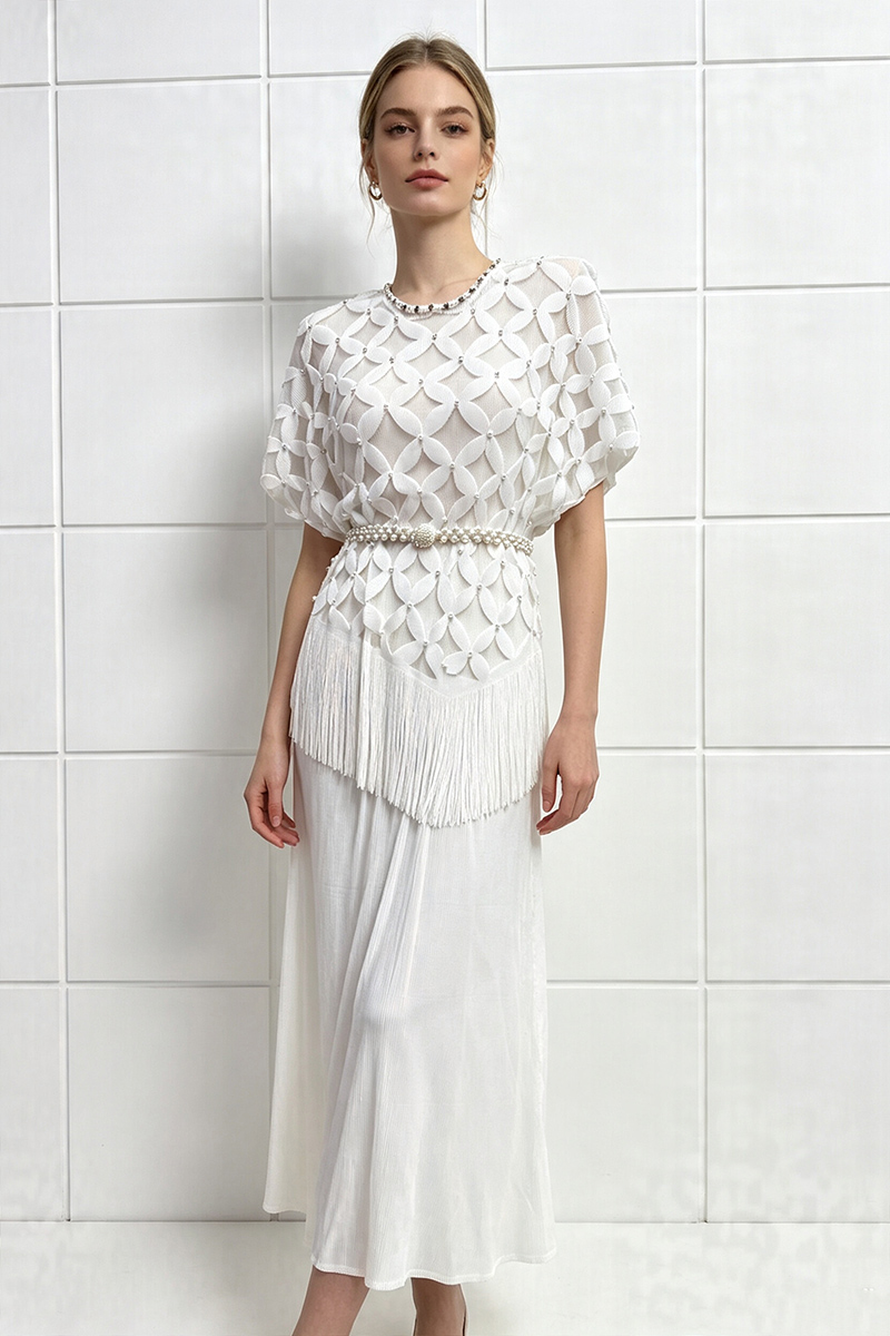 Hollow fashion long skirt bat sleeve tops 2pcs set