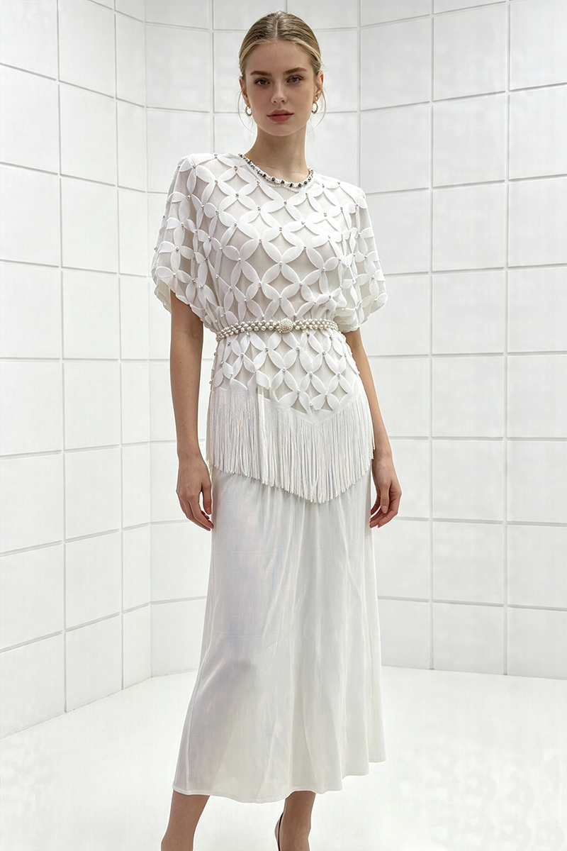 Hollow fashion long skirt bat sleeve tops 2pcs set