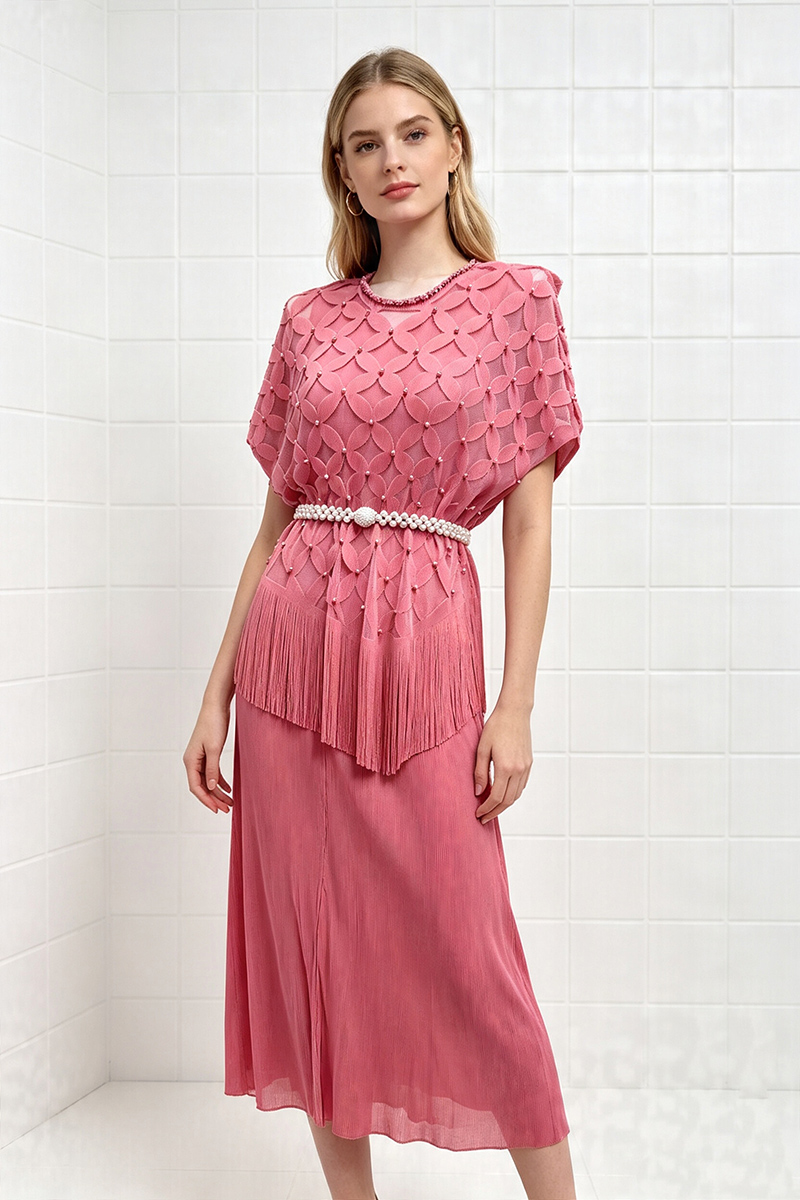 Hollow fashion long skirt bat sleeve tops 2pcs set