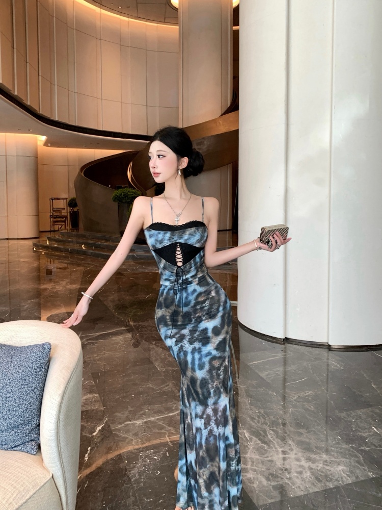 Bandage mermaid dress package hip leopard long dress