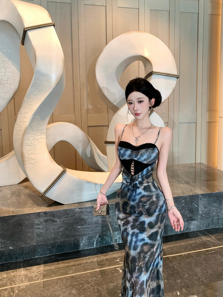 Bandage mermaid dress package hip leopard long dress