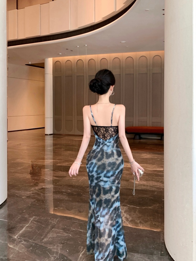 Bandage mermaid dress package hip leopard long dress