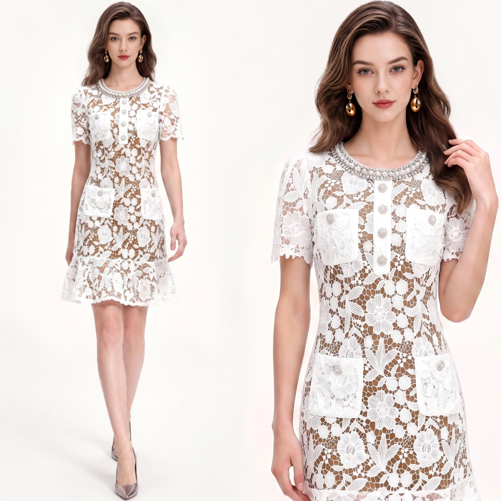 Beading slim elegant lotus leaf edges dress for women