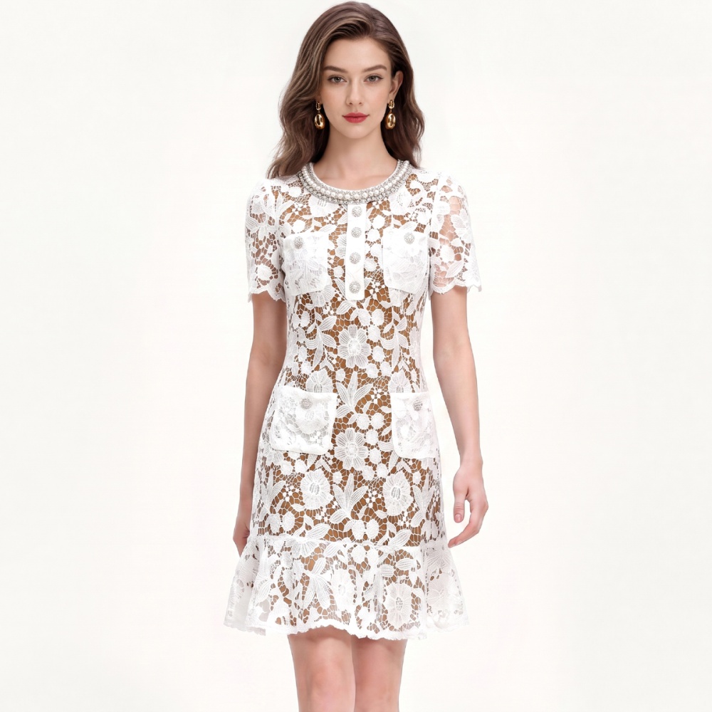 Beading slim elegant lotus leaf edges dress for women